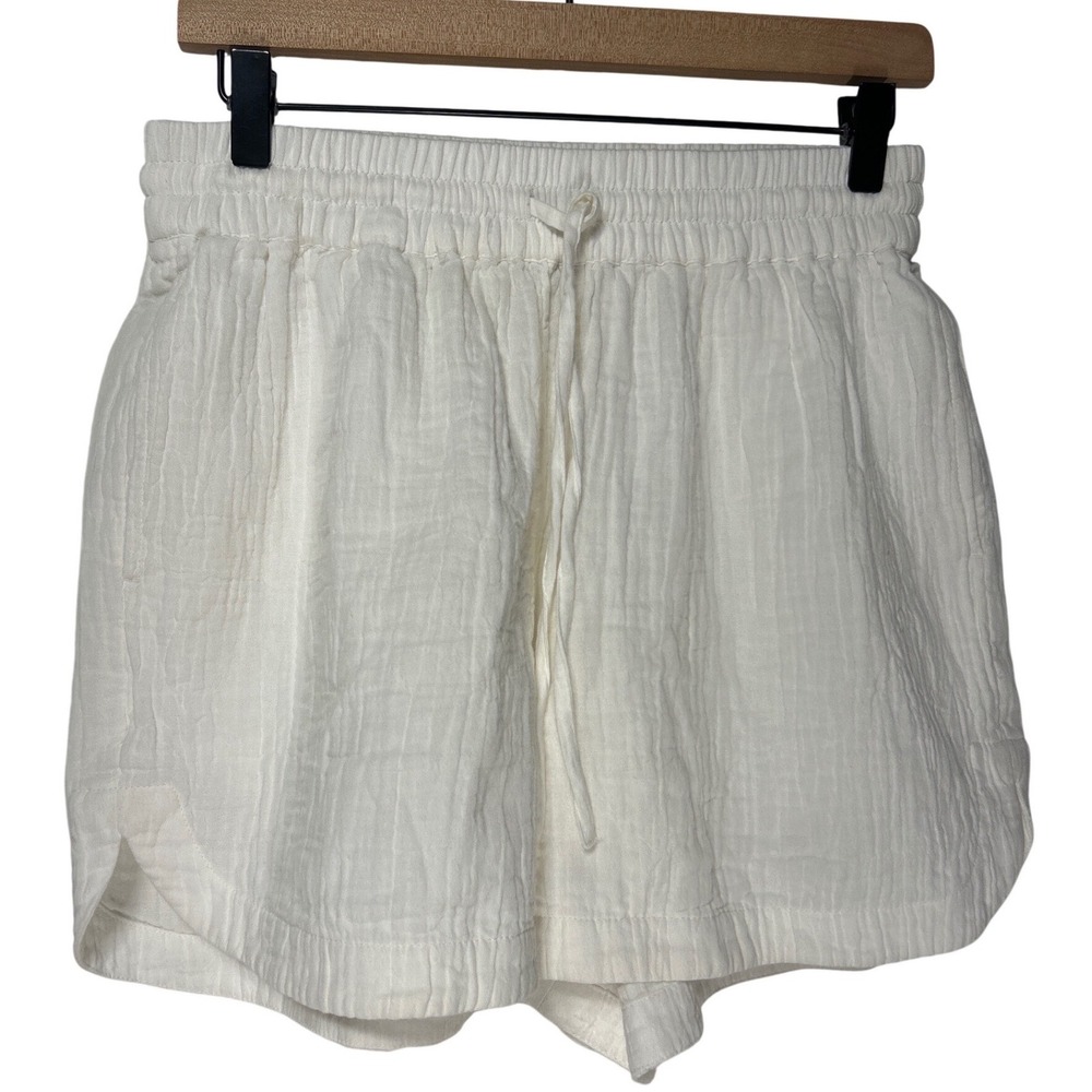 Pact Coastal Gauze Curved Hem Shorts Organic Cotton White Size M Retail $68